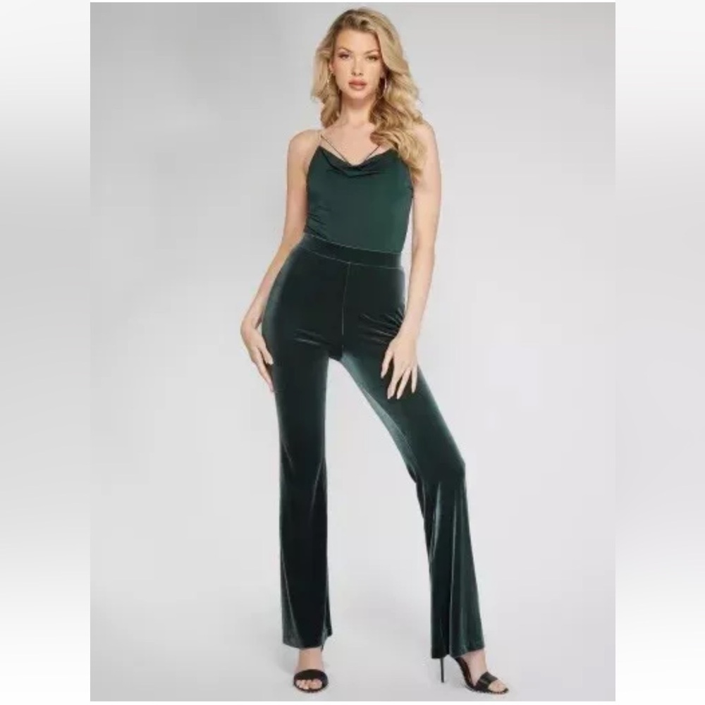 New Guess Marciano Nerlin Strappy Rhinestone Stretch Green Bodysuit S